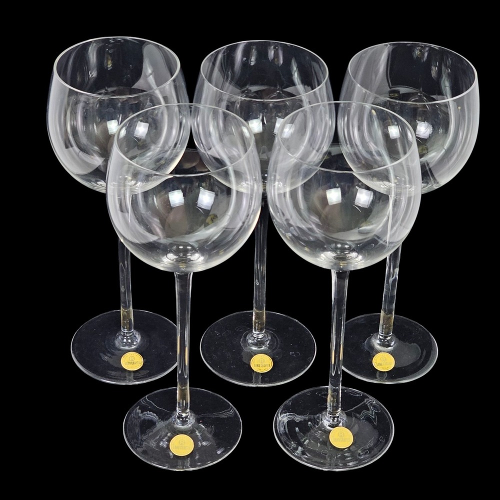 Vintage Rogaska Cheers Set of 5 Mouth Blown Crystal Water Goblet Glasses Thin‎